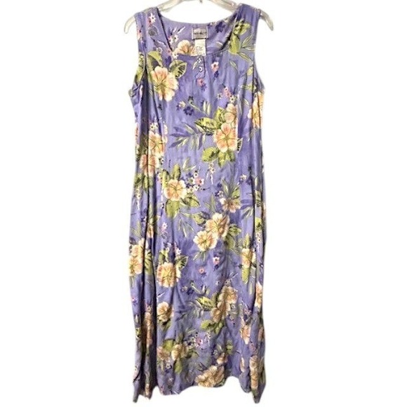 Vintage Y2K Women's L Floral Midi Dress Purple Sleeveless Cottagecore Romantic - Picture 1 of 10